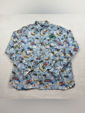 Michael’s 100% linen shirt men’s size L blue Allover print nostalgia button up